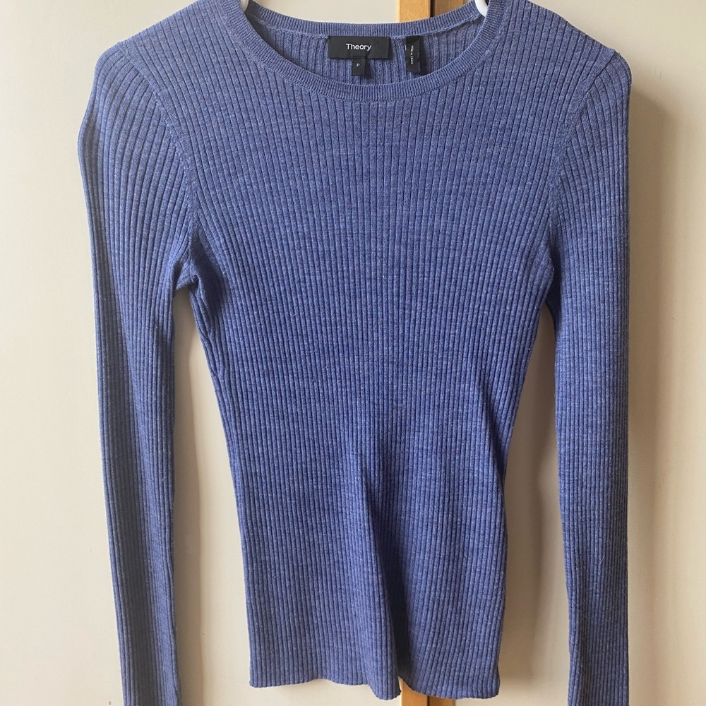 Theory Crew Neck Long Sleeve 100% Merino Wool Sweater